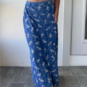 Vintage Denim Floral Maxi Skirt